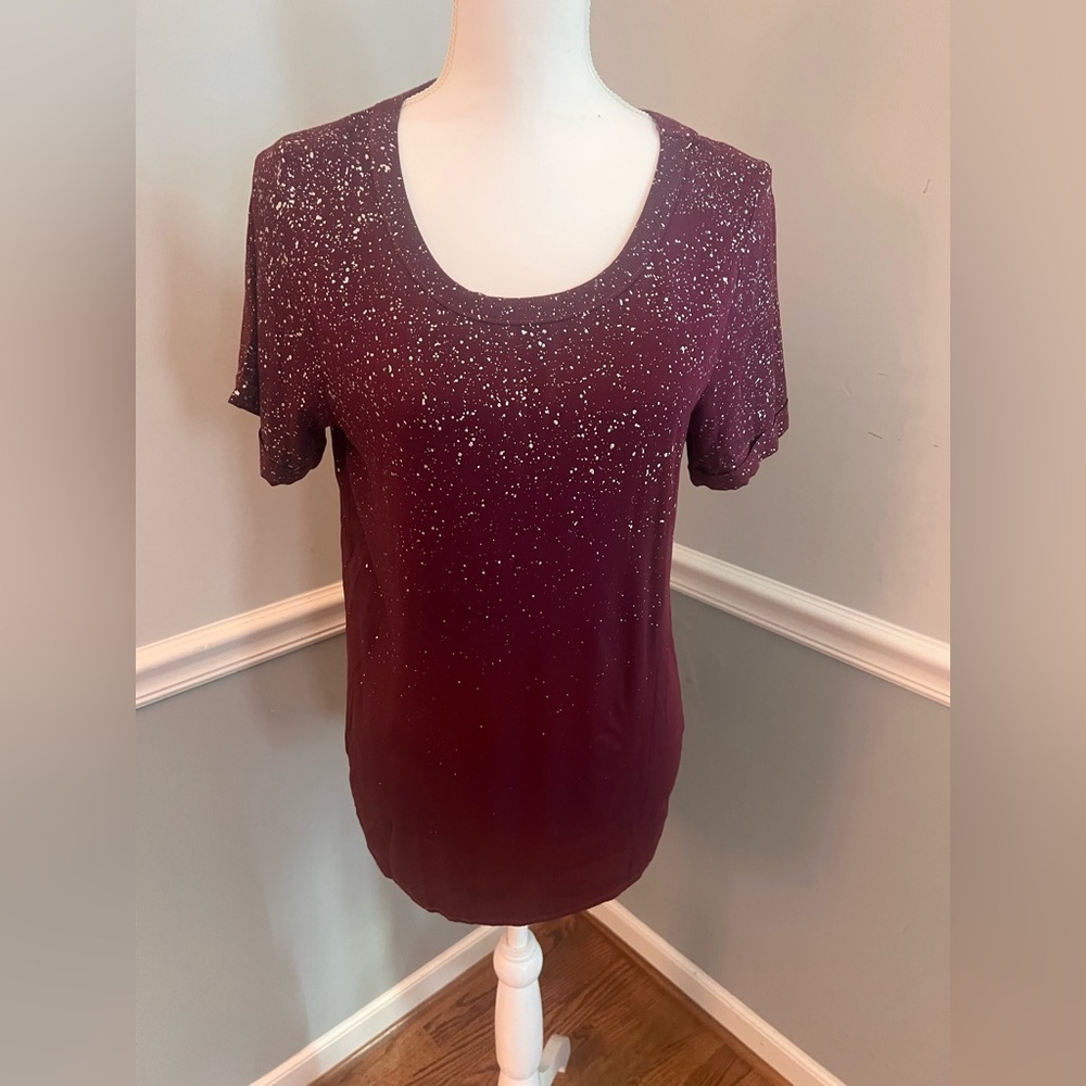 Michael Stars Burgundy Speckled Keyhole Back Short Sleeve Top Small